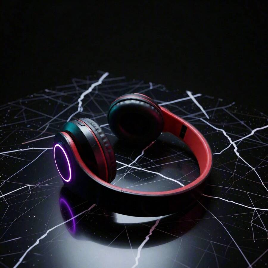 Leuchtende kabellose Over-Ear-Kopfhörer, bunte LED-Lichter, bequeme faltbare Kopfhörer mit Ohrmuscheln, integriertes Mikrofon, FM-Radio, SD-Kartenslot, kabelgebundene Verbindung, geeignet für Lernen/Tablet/Computer/TV/Handy, Geburtstags-/Jungen-/Mädchen-Geschenk, Reise-Essential - Übersicht 1
