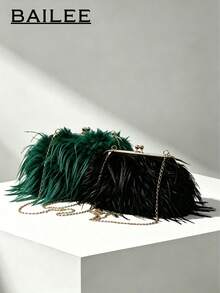 BAILEE Stylish, Elegant, Lightweight, Luxury, Solid-Colored Shoulder Bag With A Clasp And Metal Chain Strap. Perfect For Outfits And As A Gift Option. - Multicolor - View 1