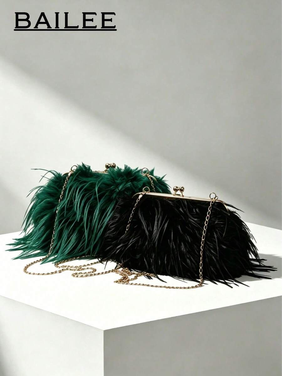BAILEE Stylish, Elegant, Lightweight, Luxury, Solid-Colored Shoulder Bag With A Clasp And Metal Chain Strap. Perfect For Outfits And As A Gift Option. - Multicolor - View 1
