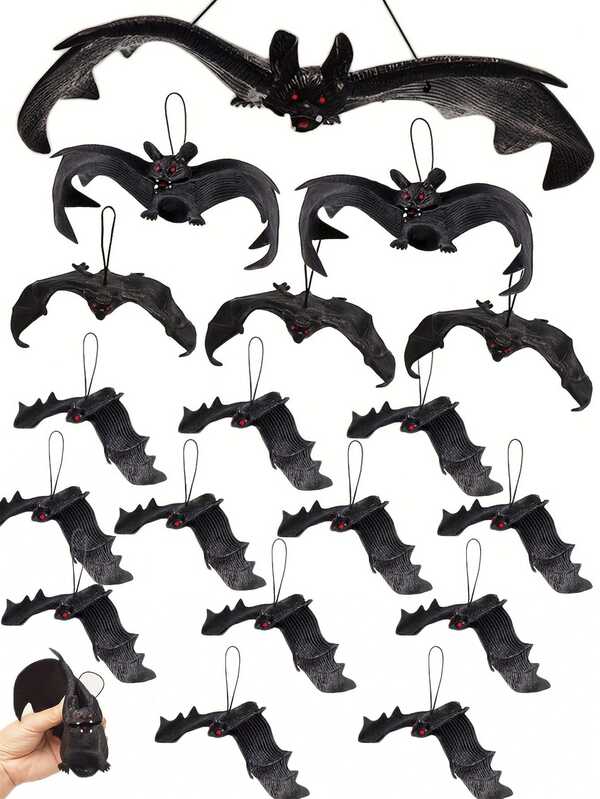 1/6/12pcs Halloween Hanging Decor Bats 24pcs Set Realistic Scary Rubber Bats, Suitable For Halloween Outdoor Indoor Yard Home Window Door Wall Decoration, Halloween Party Decoration