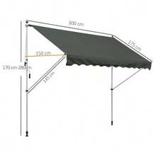Freestanding Outdoor Awning, 300 X 150 Cm, With Crank, Windproof, In Grey Aluminum - Grey - View 3