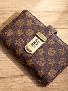 1pc Cash Storage Book, Holds Up To 100 Bills, A6 Size, Password Lock Design, PU Leather, Vintage Classic Print, Rectangular, With Transparent PVC Inner Pocket - A - View 6