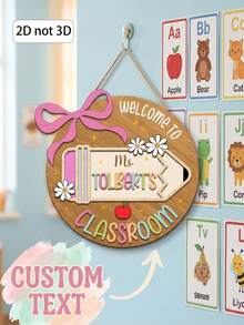 1pc Customized Teacher Classroom Wooden Door Sign, Personalized Teacher Name, Welcome Door Hanger, 3 Styles Available, Wooden Printed Sign With Hanging Rope, Classroom Decor, Teacher Appreciation Back To School Gift For Educators - Multicolor - View 6