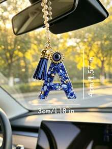 1個藍色字母A汽車吊飾，附蝴蝶/邪惡之眼與流蘇 - A - 查看 5