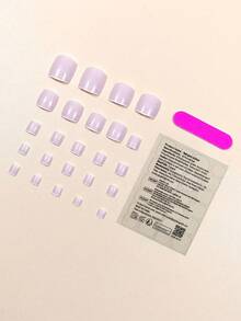 24pcs Short Square Two Tone Fake Toe Nail & 1sheet Tape & 1pc Nail File Press-On Pedicure Gel Nails Kits Nail Supplies - Multicolor - View 2