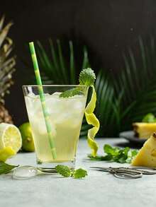 50/25pcs Green Bamboo Pattern Paper Straws - Bamboo Pattern Straws, Suitable For Cocktails, Birthday And Wedding Decorations, Tropical Hawaiian Style Parties; Creative Small Gifts, Summer Decorations And Party Supplies.(Brush Included) - Multicolor - View 1