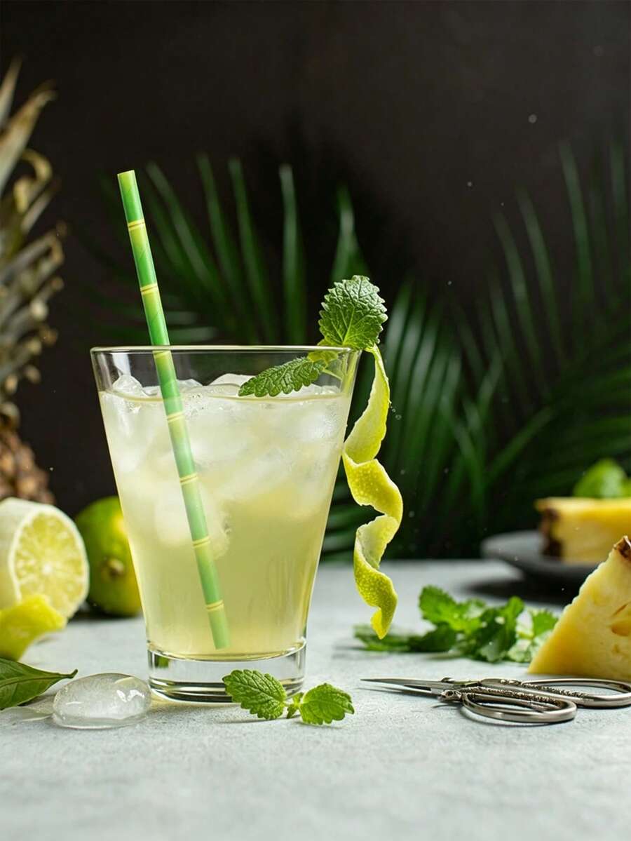50/25pcs Green Bamboo Pattern Paper Straws - Bamboo Pattern Straws, Suitable For Cocktails, Birthday And Wedding Decorations, Tropical Hawaiian Style Parties; Creative Small Gifts, Summer Decorations And Party Supplies.(Brush Included) - Multicolor - View 1