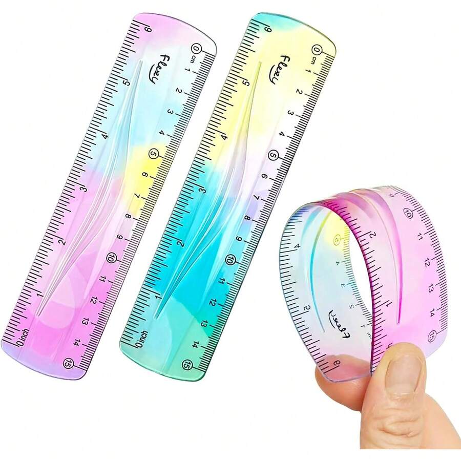 2 piezas Regla flexible, Regla flexible de 6 pulgadas para niños, Regla de plástico blando, Regla escolar para niños, Regla flexible de color degradado, Regla blanda para niños, Regla de aula para estudiantes con marcas de centímetros y pulgadas - 1 - Ver 1