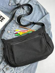 Nuevo bolso de hombro suave de nailon conúltiples bolsillos para mujer, bolso bandolera casual, bolso versátil de gran capacidad, temporada de regreso a clases con colgante colorido de dop - Brillante - Ver 3