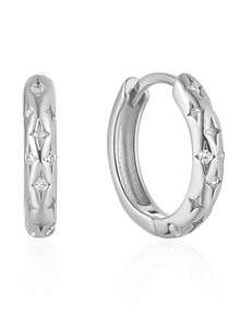 1 Pair Romantic Cubic Zirconia Hoop Earrings, Designed For Women, Suitable For Weddings, Engagements, Anniversary Parties, Valentine's Day Gift - Silver - View 2