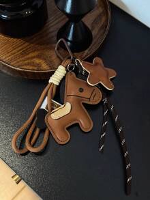 Yogodlns 錨形紅色馬蹄時尚手工繩編吊墜迷你高爾夫球桿鑰匙圈，情侶禮物、女性禮物、媽媽、情人節吊墜 - 棕色 - 查看 4