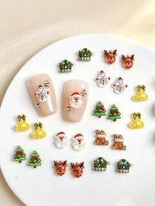 20-100件聖誕3D樹脂美甲飾品 聖誕老人 雪人 聖誕樹 麋鹿 美甲裝飾 - 彩色 - 查看 9