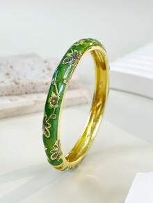 1pc Fashion Vintage Style Gold Floral Pattern Enamel Bracelet, Gold Bracelet, Girls' Jewelry, Suitable For Girls And Women's Jewelry Accessories Bracelet, (Handmade Product, Slight Color Difference May Occur) Daily Wear Holiday Gift, Halloween, Thanksgiving, Christmas, Mother's Day, Valentine's Day, Birthday Gift - Multicolor - View 28