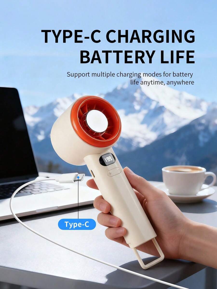 AOYI 1pc Rechargeable Lithium Battery Digital Display Portable Handheld Mini Fan With 199-Speed Adjustment And USB Charging Cable - Multicolor - View 1