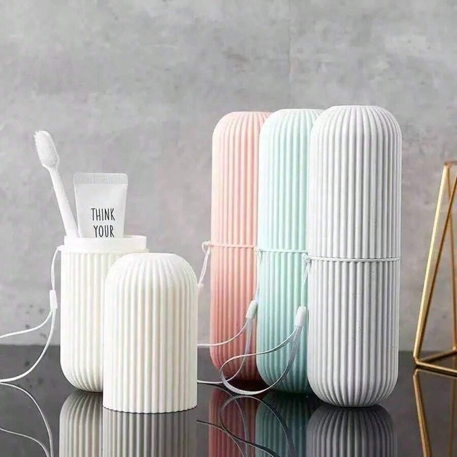 4-Piece Set: Mouthwash Cup, Portable Travel Cup, Toothbrush Holder, Multi-Function Storage Cup, Suitable For Travel, Storage And Bathroom Use. Random Color.