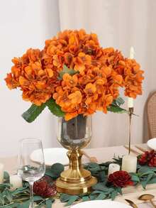 1/3pcs Champagne Embroidered Artificial Flower With Stem Plastic Hydrangea, Desktop Decor Flower, Suitable For Office, Party, Wedding, Faux Plant, Spring Summer Decoration, Garden Decor, Indoor Decoration, Mother's Day Father's Day Gift - Orange - View 6
