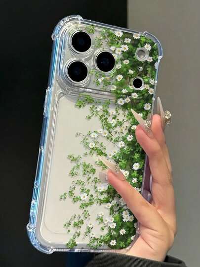 白色雛菊半包透明防震手機殼，極簡Ins風春季穿搭手機殼，適合日常使用，加高防刮Apple智慧型手機保護殼，相容 15/15pro/15plus/15promax/16/16pro/16promax/17/17pro/17promax/12/12pro/12mini/13/13mini/13pro/13promax/Apple 14/14plus/14promax/Apple 11 軟殼
