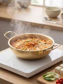 Flat Bottom Frying Pan, Available In Gold And Silver 2 Colors, Dual Handle European Style, Stainless Steel Pasta Plate, Steak Plate, Seafood Pot, Korean Hot Pot, Home Cooking, High Temperature Resistant Pot, Baking Tray - View 4
