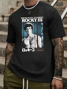 Vintage T-Shirt im Rock-Style für Herren, Herbst, hochwertiger Stoff, bequeme Passform, atmungsaktiv, Street Hip-Hop, einzigartiger Grafikdruck - Schwarz - Übersicht 1