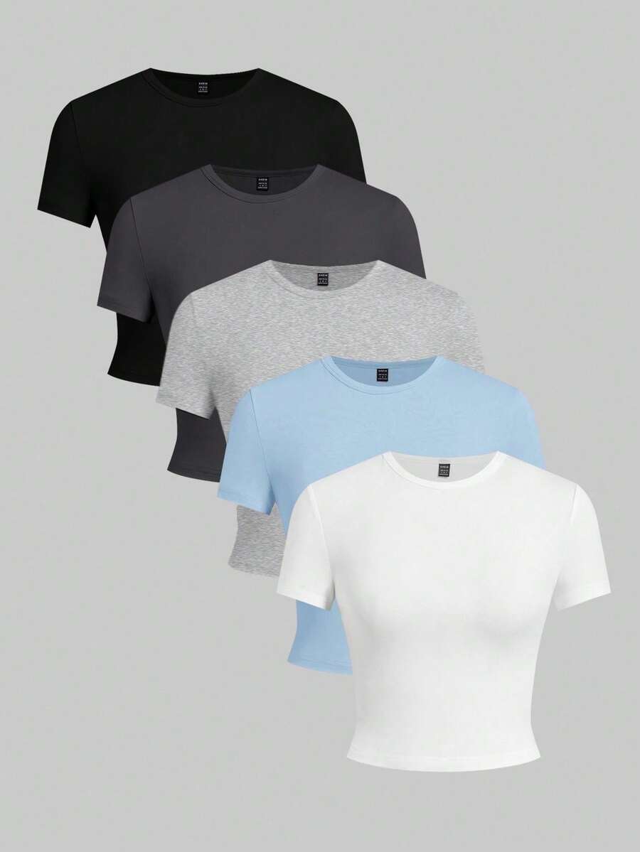 Conjunto de 5 camisetas de tirantes ajustadas de unicolor, sin mangas - Multicolor 8 - Ver 1