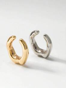 2pcs Women's Gold & Silver Water Ripple Curved Metal Earrings Set - Gold + Silver - View 3
