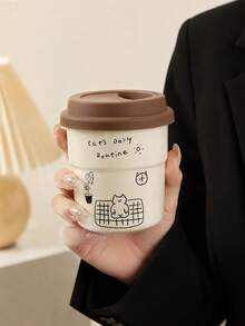 1 件卡通猫陶瓷咖啡杯，带硅胶盖的办公室拿铁杯，防漏，适合办公室和家庭使用，可微波炉加热，是返校最佳生日礼物 - 單杯+矽膠蓋(防漏) - 查看 6