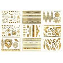1/2sheets Of Gold Foil Bracelet And Moon Pattern Temporary Tattoo Stickers, For Body Painting Decoration, Very Suitable For Girls. - Gold - View 9