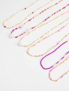 1 Set 6 piezas Cadena de cintura de estilo bohemio de vacaciones hecha a mano con cuentas de piedra blanca falsa, joyería de cintura de dopamina dulce y fresca para chicas, multi-capa apilable, adecuada para uso diario de mujeres, vacaciones, fiestas (color de cuentas hecho a mano, cantidad, posición aleatoria) - Rosa - Ver 5