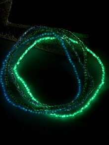 12pcs Bohemian Beach Vacation Colorful Seed Bead Glow-In-The-Dark Elastic Anklet Set For Women - Multicolor - View 3