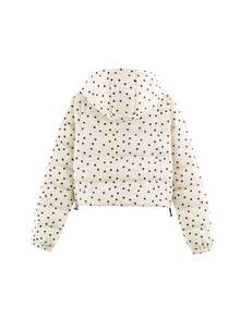 Women's Beige Polka Dot Quilted Slim Fit Zip-Up Hooded Jacket With Drawstring Hem - Beige - View 6
