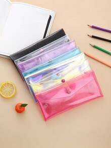1PC Shiny Transparent Button Pencil Case | Holographic Transparent PVC Storage Bag, Stationery Pouch, Back To School Season - Multicolor - View 6