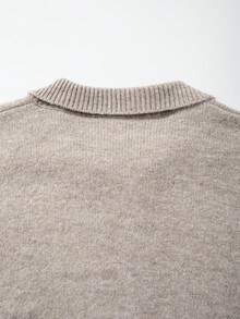Jaket Layering LOOKUN Musim Gugur dan Dingin Warna Polos Kerah Lapel Gaya Bisnis Sport Komuter Longgar Nyaman Lengan Panjang Kardigan Sweater Pendek Rajut - Khaki - View 9