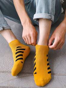 5 pares de calcetines cortos de verano para hombre de unicolor con rayas de cebra, cómodos, transpirables y con patrón minimalista, adecuados para uso diario - Multicolor - Ver 6