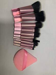10 pezzi/13 pezzi Set di pennelli da trucco da viaggio portatili, mini pennello multifunzionale per fondotinta, pennello per cipria e pennello per ombretti - Set rosa - Visualizzare 10