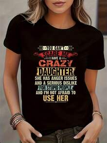 Casual Round-Neck Short-Sleeve T-Shirt with Father'S Day Print, Stylish Women'S Top for Spring And Summer - Negro - Ver 2