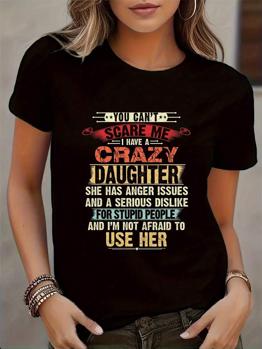 Casual Round-Neck Short-Sleeve T-Shirt with Father'S Day Print, Stylish Women'S Top for Spring And Summer
