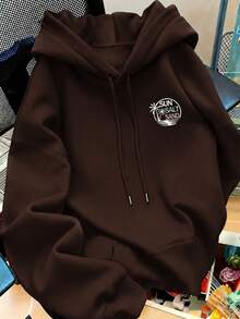 SAND Print Pattern Sweatshirt, Plus Size Women's Casual Autumn/Winter Hooded Sweatshirt, Suitable For Christmas, New Year, Halloween, Daily Wear, Wedding, Beach, Fitness, Graduation, Party, Fashion, Vacation, Commuting, Outing Top, Winter Outfit - Brown - View 2