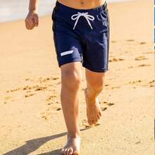 Tween Boy Navy Blue Drawstring Waist Casual Swim Shorts - Royal Blue - View 2