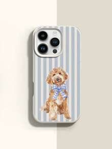 1pc Striped Dog Large Hole Liquid Beige Anti-Drop Phone Protective Case, Silicone Material, Suitable As Holiday Gift, Compatible With Apple XS/XS Max/XR/11/12/13/14/15/16 Pro/Pro Max/14/15/16 Plus/17, Unisex, Galaxy S24 Ultra 5G/S22 Ultra 5G/S22 5G/S21 Ultra 5G/S21 FE 5G/S21 5G/A73 5G/A71 4G/A36 5G/A25 5G - Multicolor - View 1