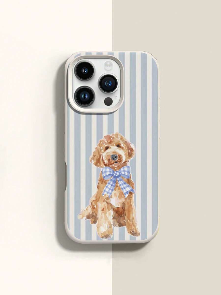 1pc Striped Dog Large Hole Liquid Beige Anti-Drop Phone Protective Case, Silicone Material, Suitable As Holiday Gift, Compatible With Apple XS/XS Max/XR/11/12/13/14/15/16 Pro/Pro Max/14/15/16 Plus/17, Unisex, Galaxy S24 Ultra 5G/S22 Ultra 5G/S22 5G/S21 Ultra 5G/S21 FE 5G/S21 5G/A73 5G/A71 4G/A36 5G/A25 5G - Multicolor - View 1