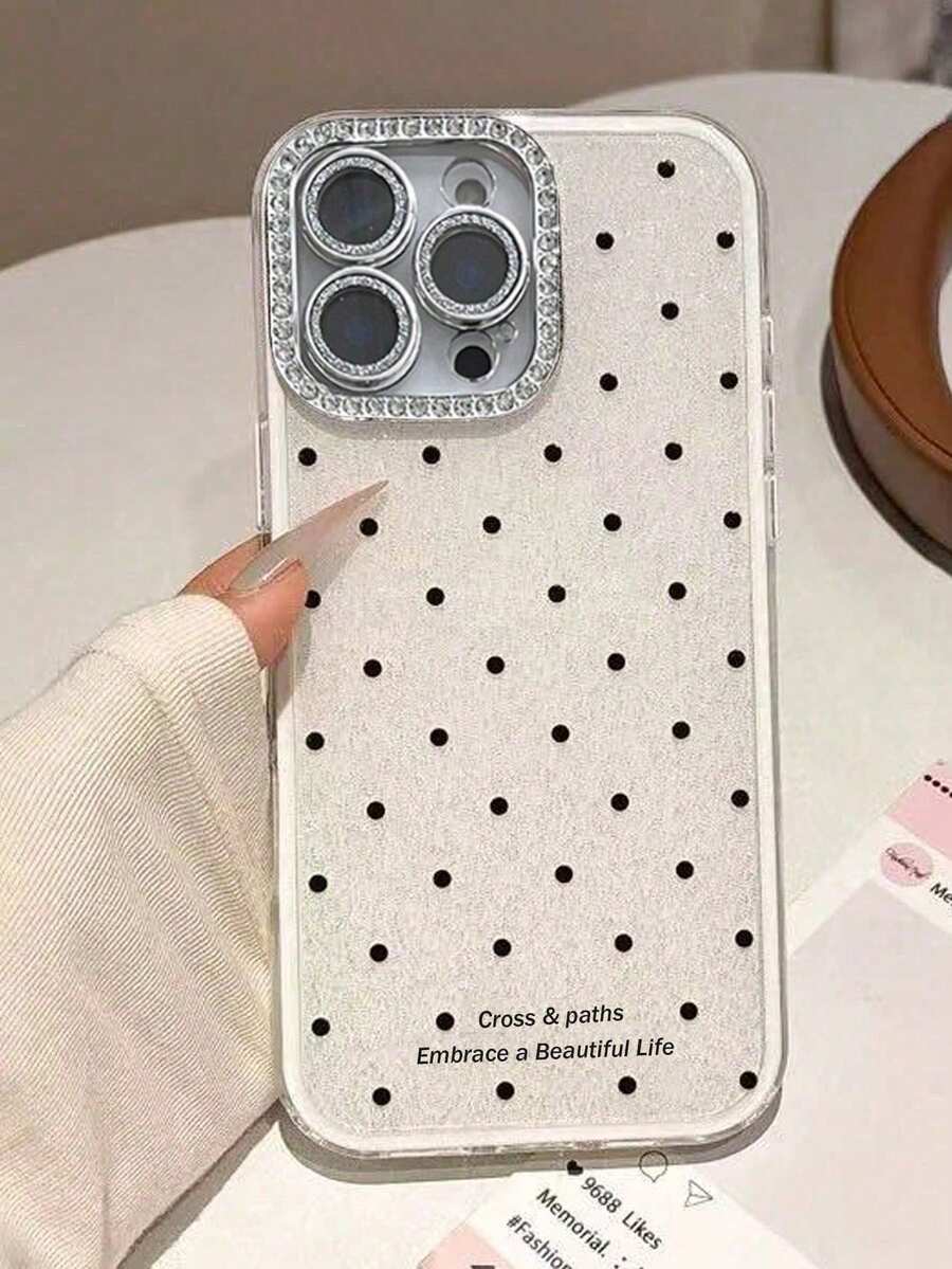 1pc Glitter Diamond Polka Dot Apple 17 16 15 Pro Max 14 Plus 12 13 11 Phone Case Sequin Camera Protective Cover Colorful Acrylic Shell - White - View 1