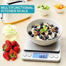 High Precision Digital Food Scale With 0.1g Accuracy And 3kg/6.6lb Capacity, Perfect For Accurate Weighing.Slim And Compact Design Saves Space - Light Grey - View 1