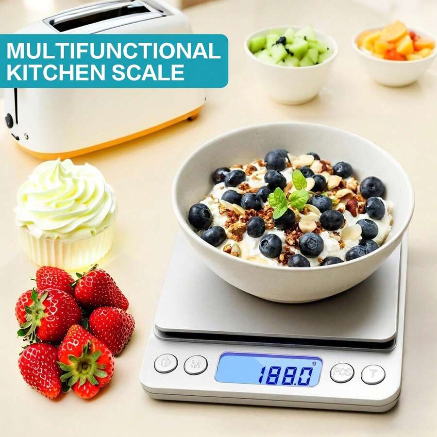 High Precision Digital Food Scale With 0.1g Accuracy And 3kg/6.6lb Capacity, Perfect For Accurate Weighing.Slim And Compact Design Saves Space - Light Grey - View 1