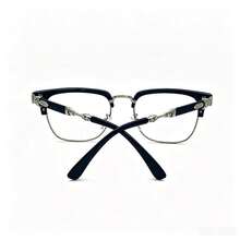 1 Pair New Fashion Half-Frame Metal High-End Luxury Unisex Decorative Glasses, High-Elasticity TR Material, Suitable For Indoor Games, Computer Use, Daily Commute, All-Season Plain Lens - Multicolor - View 2