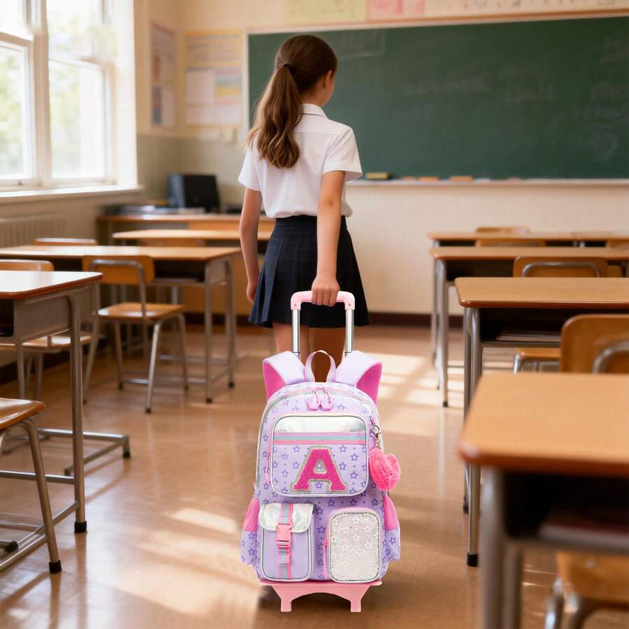Backpack With Wheels For Girls Rolling Letter Backpack Cute Carry On Backpack Kids Luggage With Crossbody Bag And Pencil Case For Elementary Student - Children's Rolling Bags - View 1