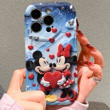 Disney Mickey & Minnie Mouse Couple Phone Case, Plush Style With Heart & Love Print, Shockproof Protective Cover, Compatible With IPhone 17/16/15/14/13/12/11 Pro, Perfect Gift For Valentine & Anniversary - 白色 - 查看 1