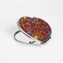 BLBLBL 1PC Brand New Diamond Style Multi-Color Shiny Cute Luxury Heart-Shaped Portable Pocket Flip Cover Makeup Mirror, Crafted With A-Grade Artificial Rhinestones, Elegant Handheld Mirror Suitable For Daily, Travel, Business Trip Makeup Use - Silver Plating - View 14
