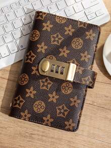 1pc Cash Storage Book, Holds Up To 100 Bills, A6 Size, Password Lock Design, PU Leather, Vintage Classic Print, Rectangular, With Transparent PVC Inner Pocket - A - View 4