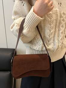 1 pieza Bolso de mujer de unicolor de PU, nueva bolsa de hombro versátil - Café integral 2 - Ver 5