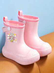 1 Pasang Sepatu Bot Hujan Anak-Anak Motif Kartun, Sepatu Hujan Setengah Betis Motif Kelinci Kartun, Mudah Dipakai/Dilepas, Desain Pegangan, Ukuran 30-37, Cocok Untuk Dipakai Pelajar Saat Hujan - Berwarna merah muda - View 3